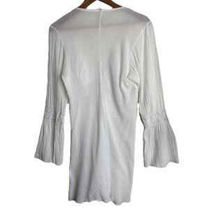 Elan Gauze Crochet Mini Dress Tunic Size Small Cream Semi Sheer Boho Fairy Indie